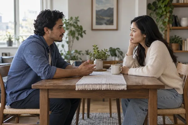 Man speaking with a therapist in a comfortable counseling office.