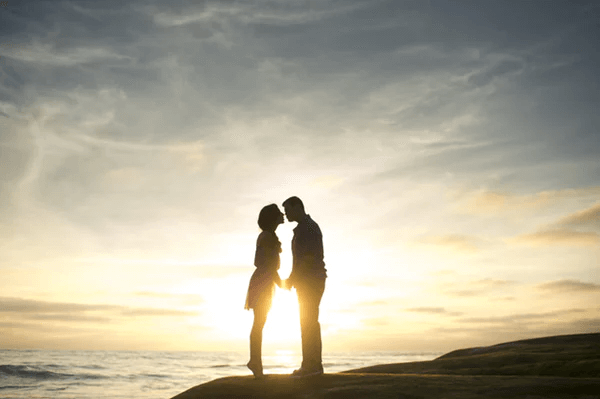 Couple sunset silhouette