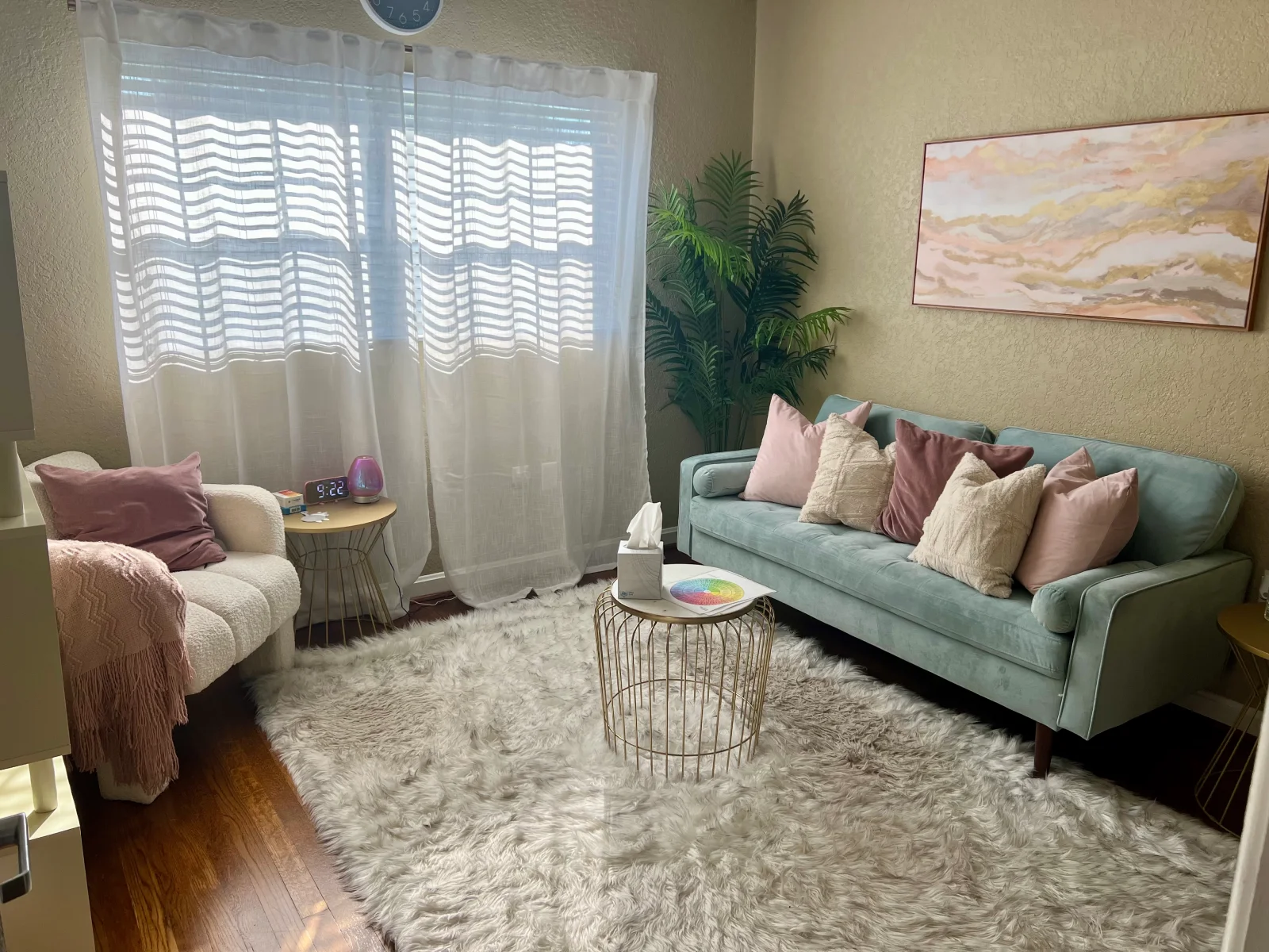 Riley Brickey's counseling office at Orlando Thrive Therapy, a safe and calm space for professional therapy.