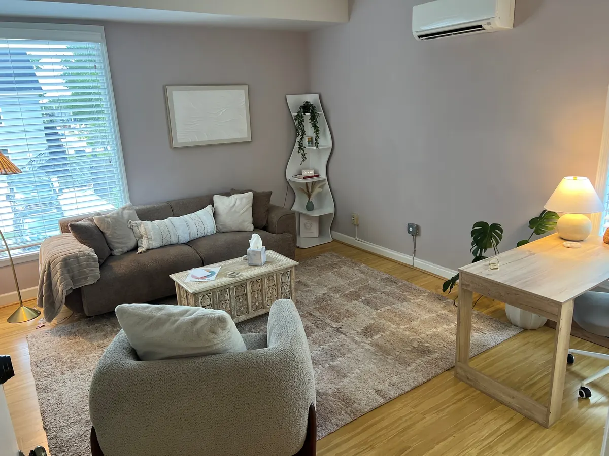 Debra Mulcahy's private office at Orlando Thrive Therapy, a quiet space for professional counseling.