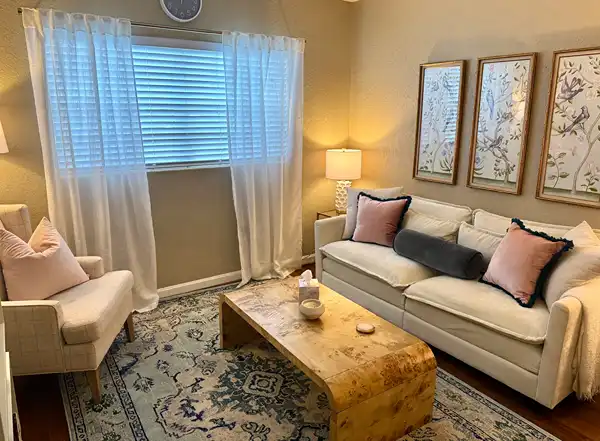 Riley Kelly's counseling office at Orlando Thrive Therapy, a safe and calm space for professional therapy.